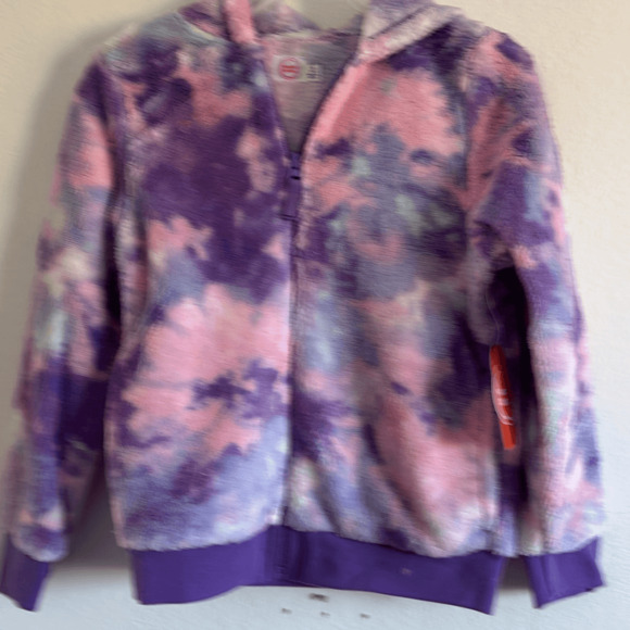 Wonder Nation Kids Girls Plush Tie Dye Full Zip Hoodie Purple White Medium NWT - Picture 1 of 6
